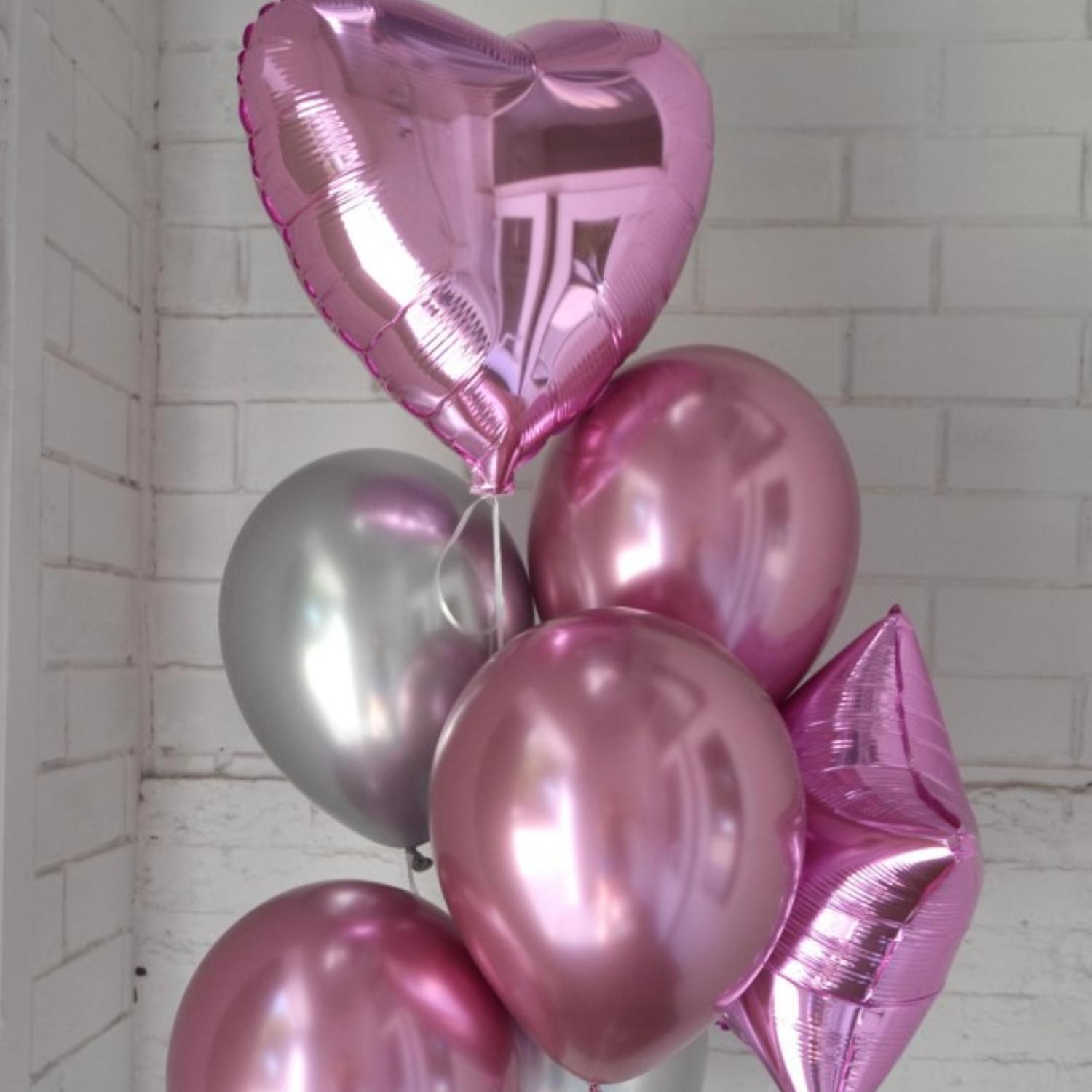 Купить гелиевые шарики. Набор шаров 9шт розовый серебро. Гелевые шары. Воздушный шарик. Композиции из воздушных шаров.